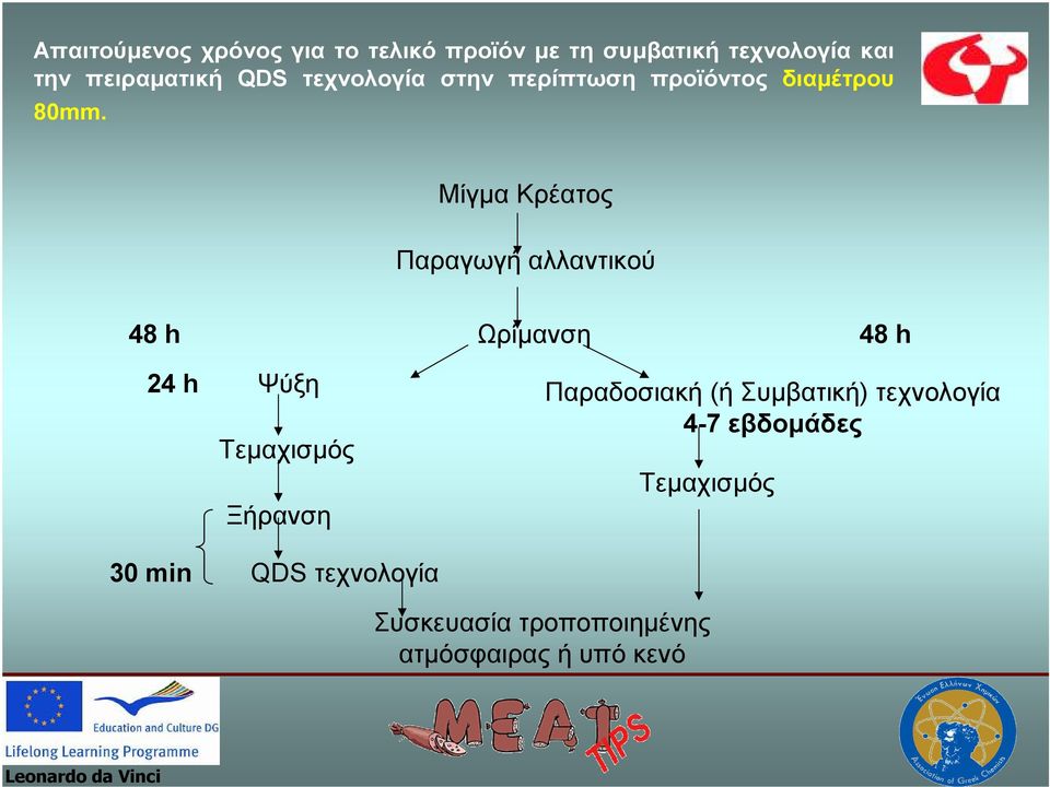 Μίγµα Κρέατος Παραγωγή αλλαντικού 48 h Ωρίµανση 48 h 24 h Ψύξη Παραδοσιακή (ή Συµβατική)