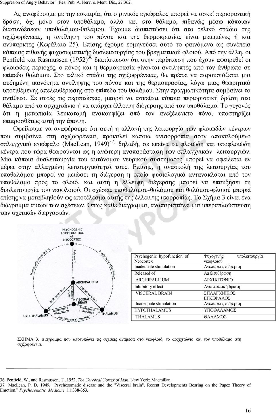 Έχουµε διαπιστώσει ότι στο τελικό στάδιο της σχιζοφρένειας, η αντίληψη του πόνου και της θερµοκρασίας είναι µειωµένες ή και ανύπαρκτες (Κεφάλαιο 25).