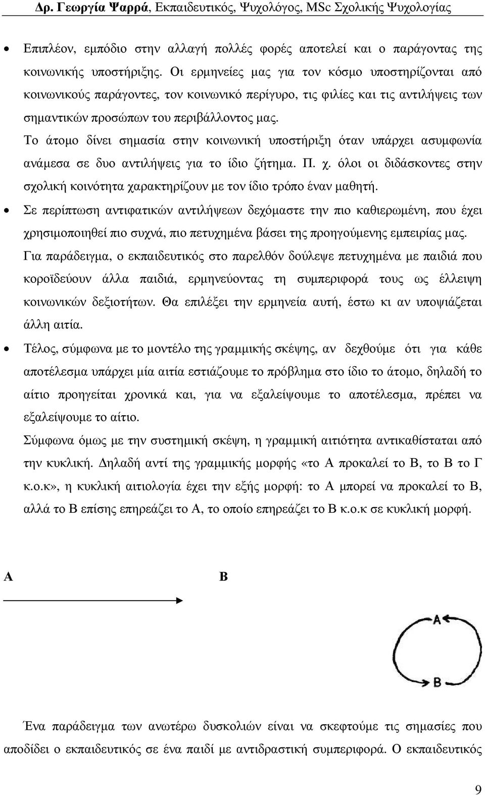 Το άτοµο δίνει σηµασία στην κοινωνική υποστήριξη όταν υπάρχει ασυµφωνία ανάµεσα σε δυο αντιλήψεις για το ίδιο ζήτηµα. Π. χ.