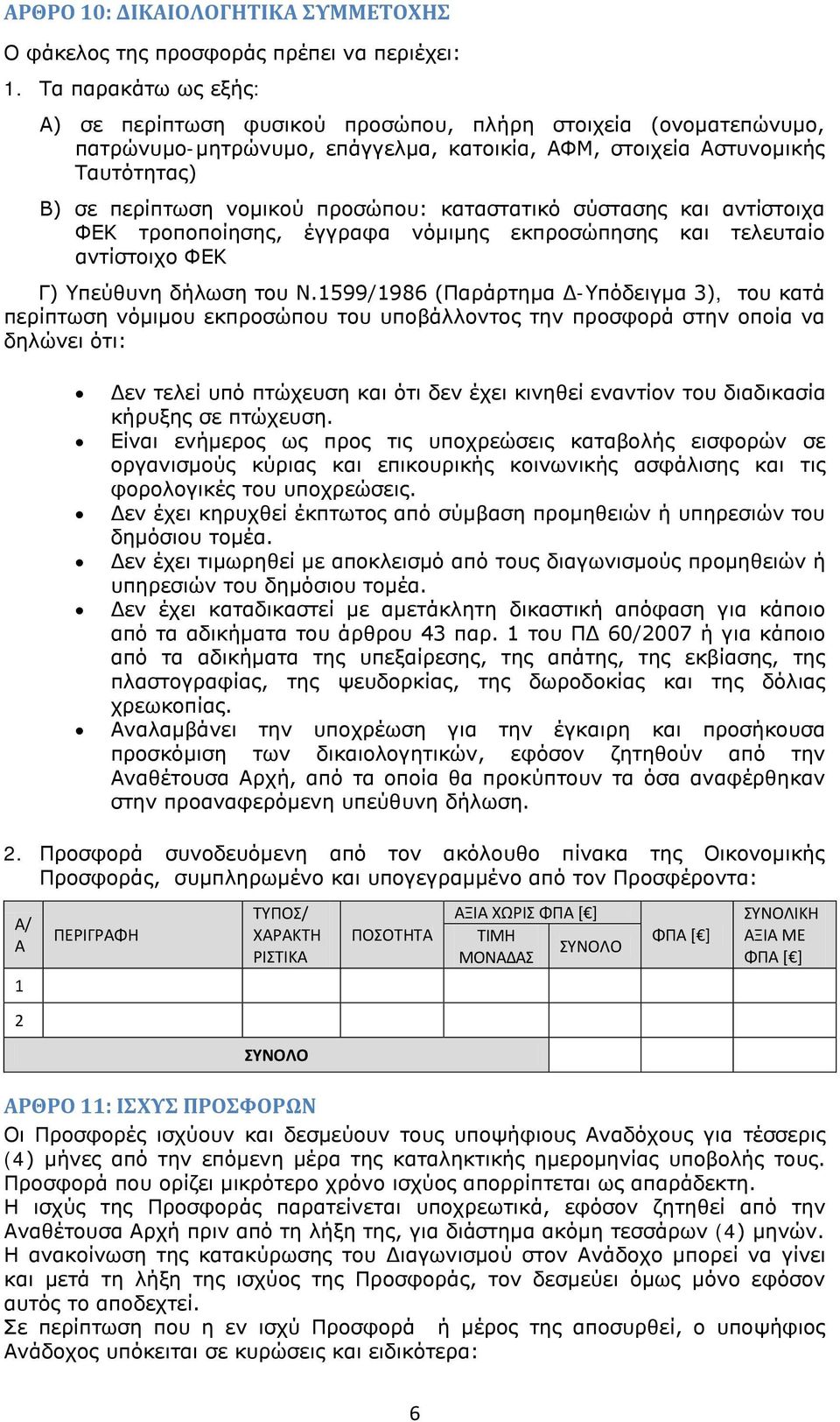 καταστατικό σύστασης και αντίστοιχα ΦΕΚ τροποποίησης, έγγραφα νόμιμης εκπροσώπησης και τελευταίο αντίστοιχο ΦΕΚ Γ) Υπεύθυνη δήλωση του Ν.