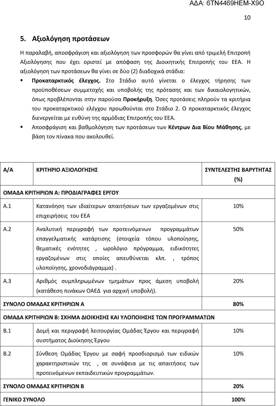 Στο Στάδιο αυτό γίνεται ο έλεγχος τήρησης των προϋποθέσεων συμμετοχής και υποβολής της πρότασης και των δικαιολογητικών, όπως προβλέπονται στην παρούσα Προκήρυξη.