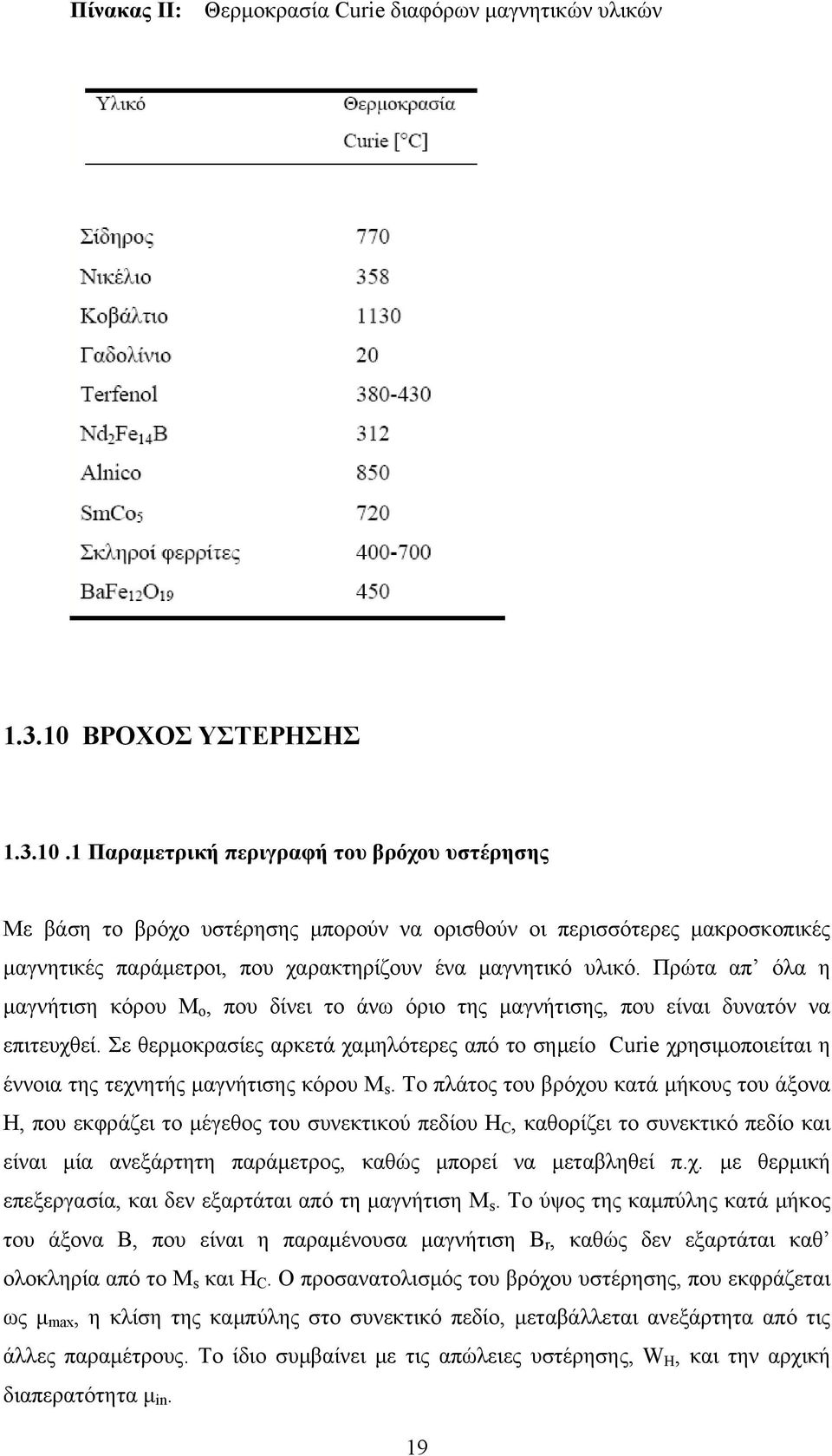 1 Παραμετρική περιγραφή του βρόχου υστέρησης Με βάση το βρόχο υστέρησης μπορούν να ορισθούν οι περισσότερες μακροσκοπικές μαγνητικές παράμετροι, που χαρακτηρίζουν ένα μαγνητικό υλικό.