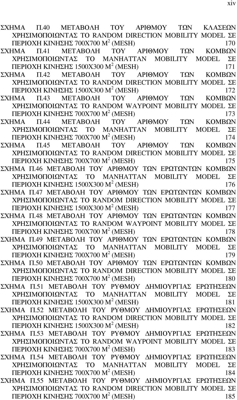 42 ΜΕΤΑΒΟΛΗ ΤΟΥ ΑΡΙΘΜΟΥ ΤΩΝ ΚΟΜΒΩΝ ΧΡΗΣΙΜΟΠΟΙΩΝΤΑΣ ΤΟ RANDOM DIRECTION MOBILITY MODEL ΣΕ ΠΕΡΙΟΧΗ ΚΙΝΗΣΗΣ 1500X300 M 2 (MESH) 172 ΣΧΗΜΑ Π.