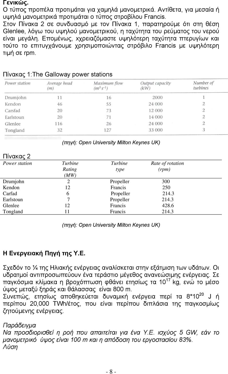 Εποµένως, xχρειαζόµαστε υψηλότερη ταχύτητα πτερυγίων και τούτο το επιτυγχάνουµε χρησιµοποιώντας στρόβιλο Francis µε υψηλότερη τιµή σε rpm.