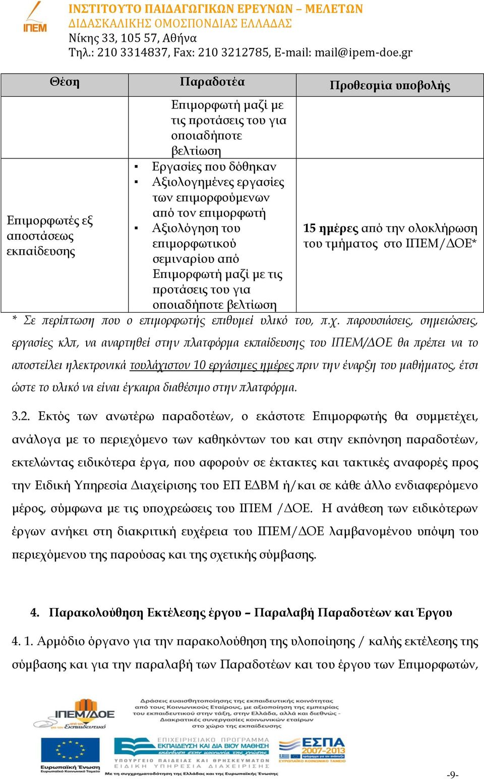 που ο επιμορφωτής επιθυμεί υλικό του, π.χ.