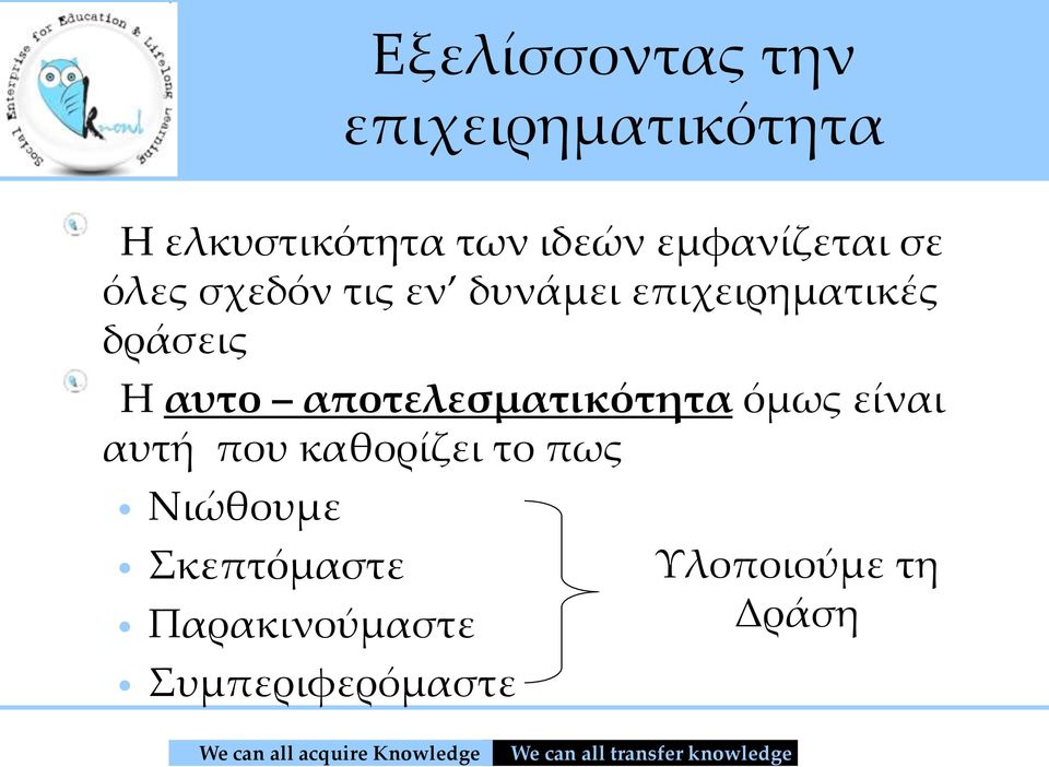 Η αυτο αποτελεσματικότητα όμως είναι αυτή που καθορίζει το πως