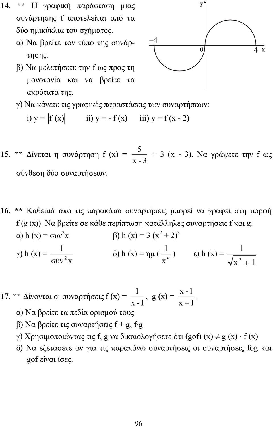 ** ίνεται η συνάρτηση f () = σύνθεση δύο συναρτήσεων. 5-3 + 3 ( - 3). Να γράψετε την f ως 6. ** Καθεµιά από τις παρακάτω συναρτήσεις µπορεί να γραφεί στη µορφή f (g ()).