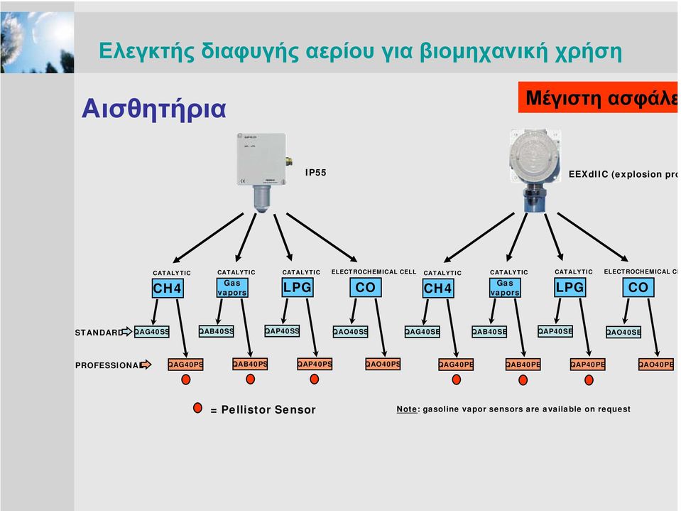 CATALYTIC CATALYTIC CATALYTIC Gas Gas vapors LPG CO CH4 vapors LPG QAB40PS QAP40SS QAP40PS QAO40SS QAO40PS QAG40SE QAG40PE