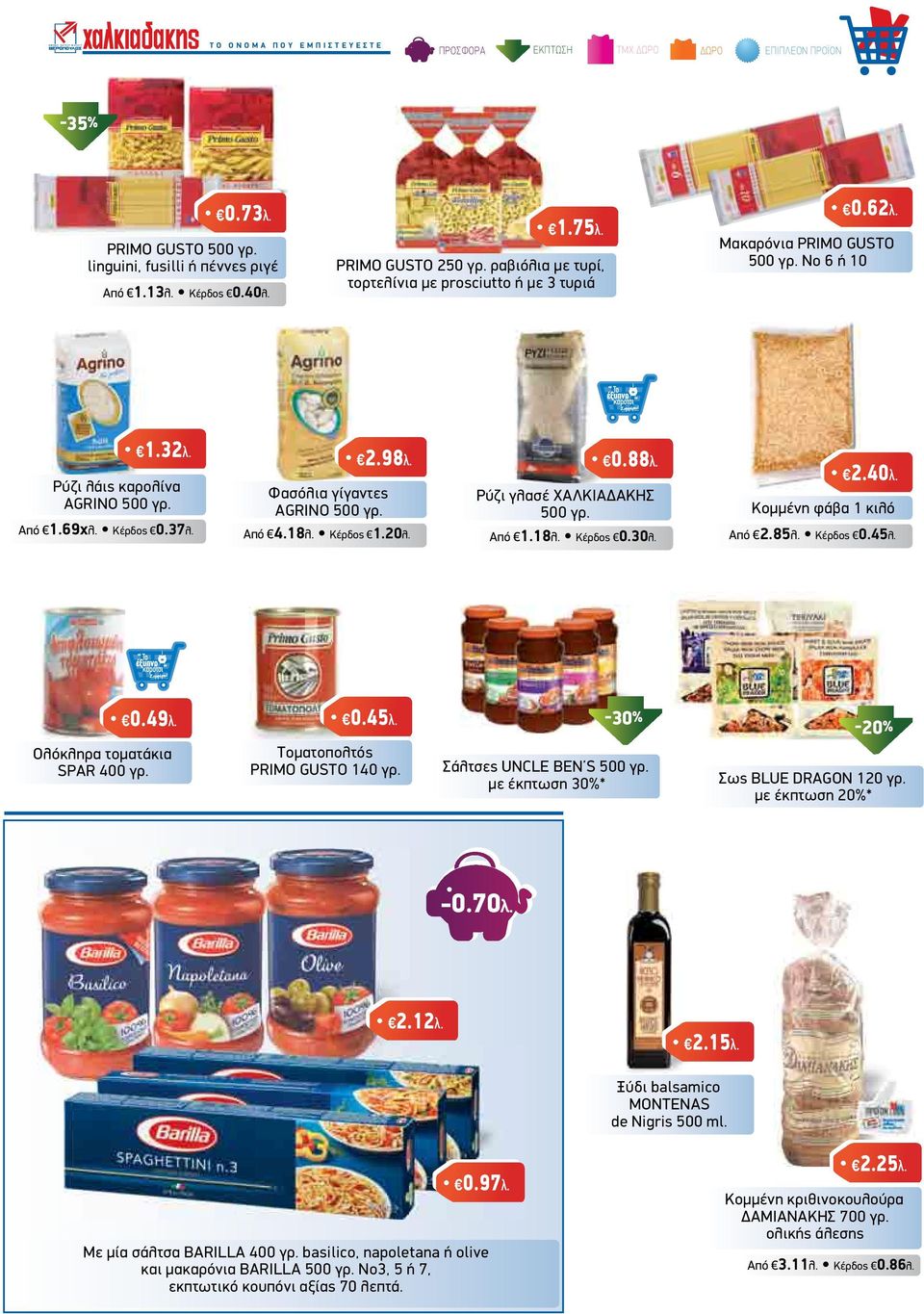 Φασόλια γίγαντες AGRINO 500 γρ. Από 4.18λ. Κέρδος 1.20λ. 0.88λ. Από 1.18λ. Κέρδος 0.30λ. 2.40λ. Ρύζι γλασέ ΧΑΛΚΙΑ ΑΚΗΣ 500 γρ. Κοµµένη φάβα 1 κιλό Από 2.85λ. Κέρδος 0.45λ. 0.49λ.