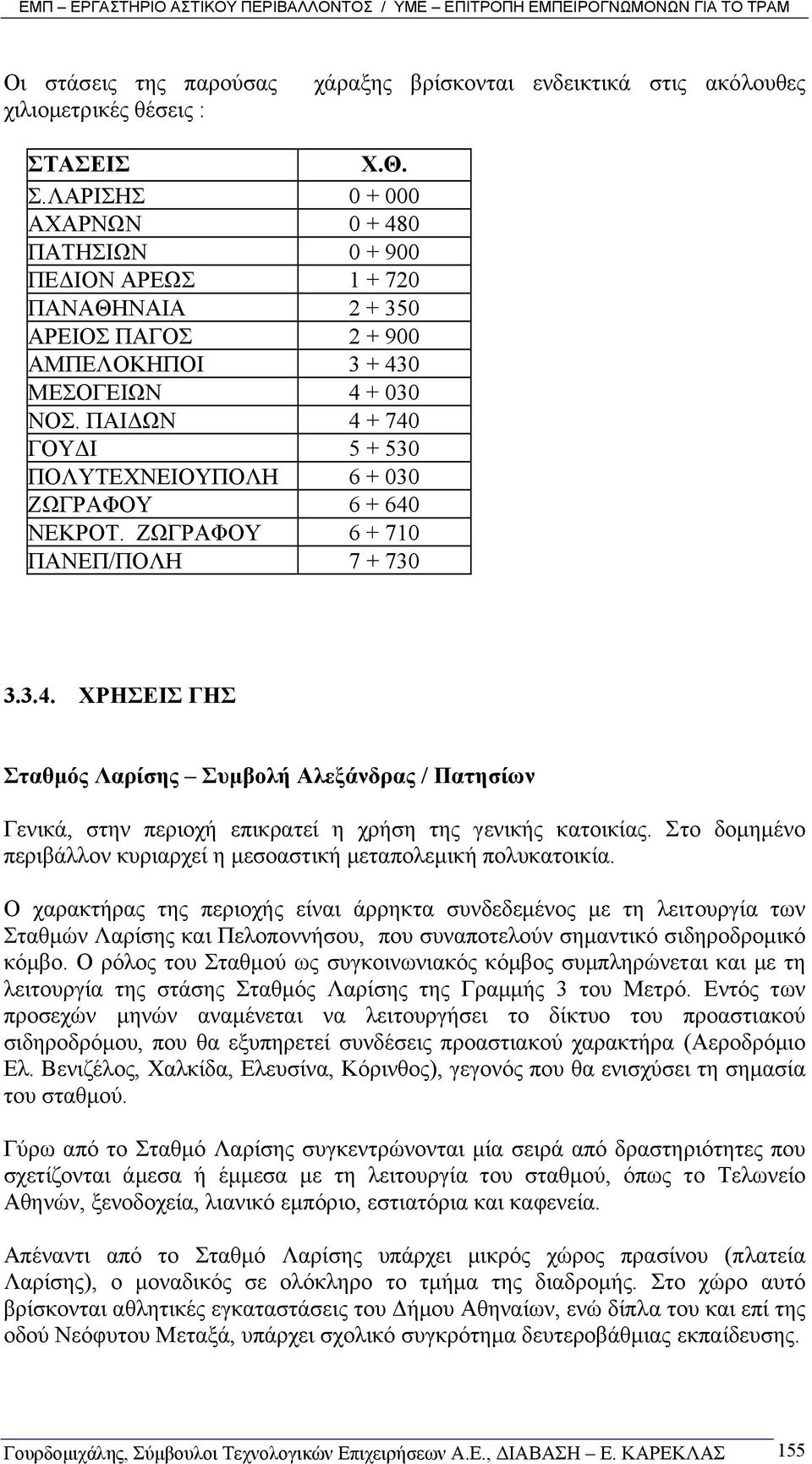 ΠΑΙ ΩΝ 4 + 740 ΓΟΥ Ι 5 + 530 ΠΟΛΥΤΕΧΝΕΙΟΥΠΟΛΗ 6 + 030 ΖΩΓΡΑΦΟΥ 6 + 640 ΝΕΚΡΟΤ. ΖΩΓΡΑΦΟΥ 6 + 710 ΠΑΝΕΠ/ΠΟΛΗ 7 + 730 3.3.4. ΧΡΗΣΕΙΣ ΓΗΣ Σταθµός Λαρίσης Συµβολή Αλεξάνδρας / Πατησίων Γενικά, στην περιοχή επικρατεί η χρήση της γενικής κατοικίας.