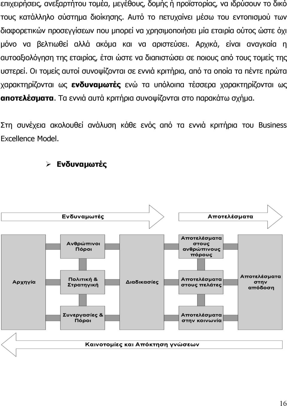 Αρχικά, είναι αναγκαία η αυτοαξιολόγηση της εταιρίας, έτσι ώστε να διαπιστώσει σε ποιους από τους τοµείς της υστερεί.