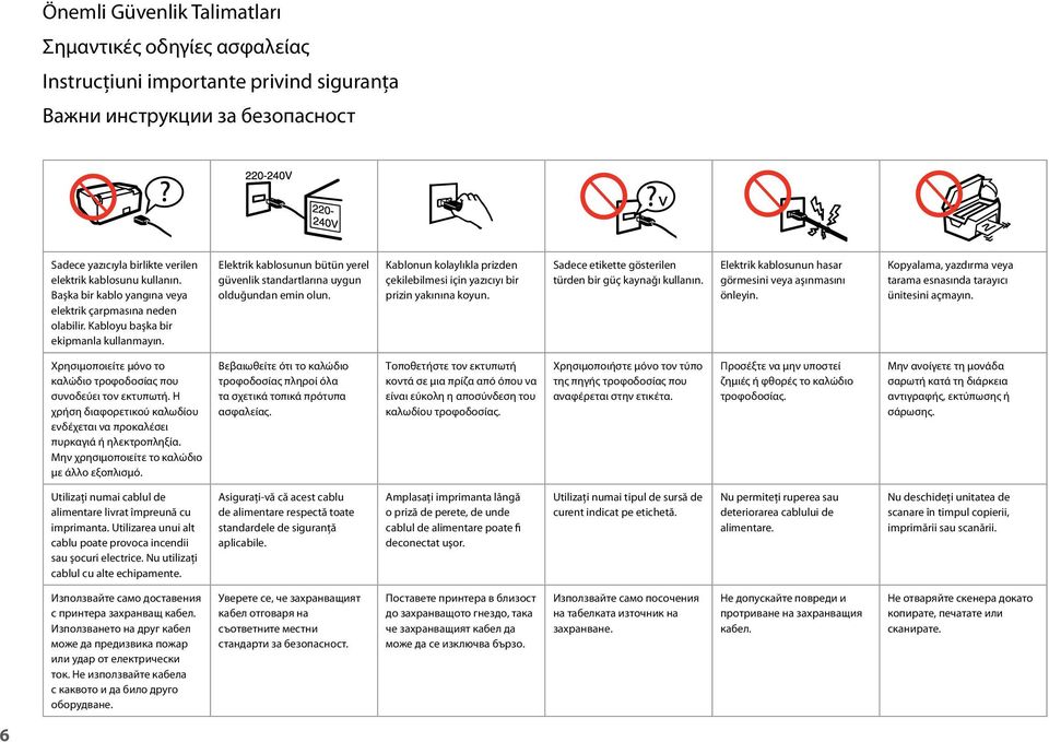 Kablonun kolaylıkla prizden çekilebilmesi için yazıcıyı bir prizin yakınına koyun. Sadece etikette gösterilen türden bir güç kaynağı kullanın.