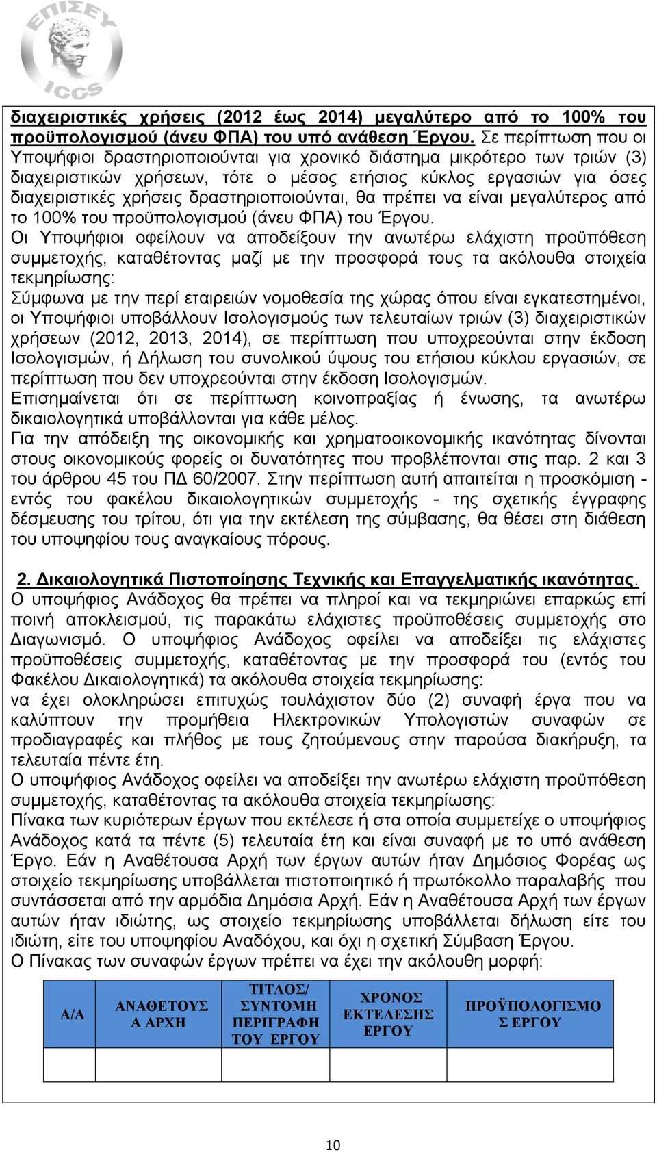 δραστηριοποιούνται, θα πρέπει να είναι μεγαλύτερος από το 100% του προϋπολογισμού (άνευ ΦΠΑ) του Έργου.