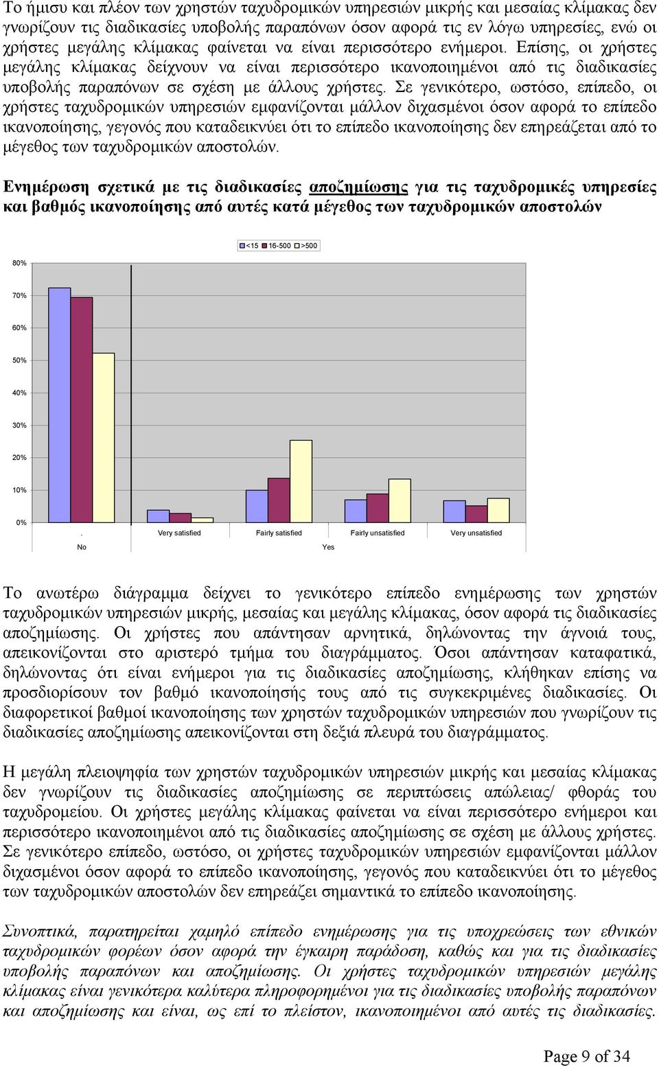 Σε γενικότερο, ωστόσο, επίπεδο, οι χρήστες ταχυδροµικών υπηρεσιών εµφανίζονται µάλλον διχασµένοι όσον αφορά το επίπεδο ικανοποίησης, γεγονός που καταδεικνύει ότι το επίπεδο ικανοποίησης δεν