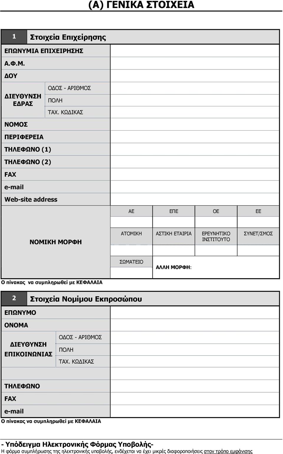 ΕΤΑΙΡΙΑ ΕΡΕΥΝΗΤΙΚΟ ΙΝΣΤΙΤΟΥΤΟ ΣΥΝΕΤ/ΣΜΟΣ ΣΩΜΑΤΕΙΟ ΑΛΛΗ ΜΟΡΦΗ: Ο πίνακας να συµπληρωθεί µε ΚΕΦΑΛΑΙΑ 2 Στοιχεία Νοµίµου