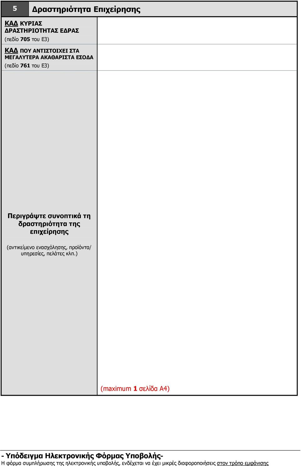 του Ε3) Περιγράψτε συνοπτικά τη δραστηριότητα της επιχείρησης