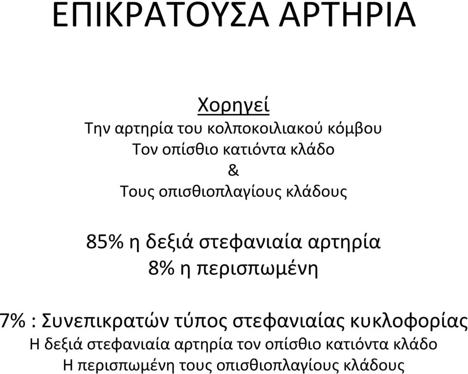 8% η περισπωμένη 7% : Συνεπικρατών τύπος στεφανιαίας κυκλοφορίας Η δεξιά