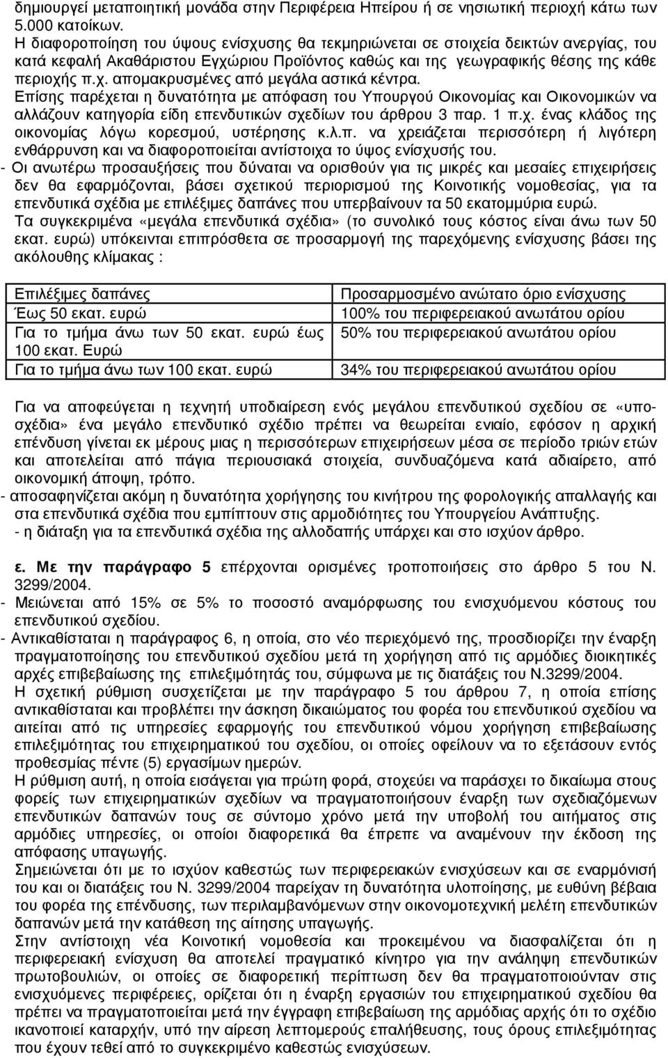 Επίσης παρέχεται η δυνατότητα µε απόφαση του Υπουργού Οικονοµίας και Οικονοµικών να αλλάζουν κατηγορία είδη επενδυτικών σχεδίων του άρθρου 3 παρ. 1 π.χ. ένας κλάδος της οικονοµίας λόγω κορεσµού, υστέρησης κ.