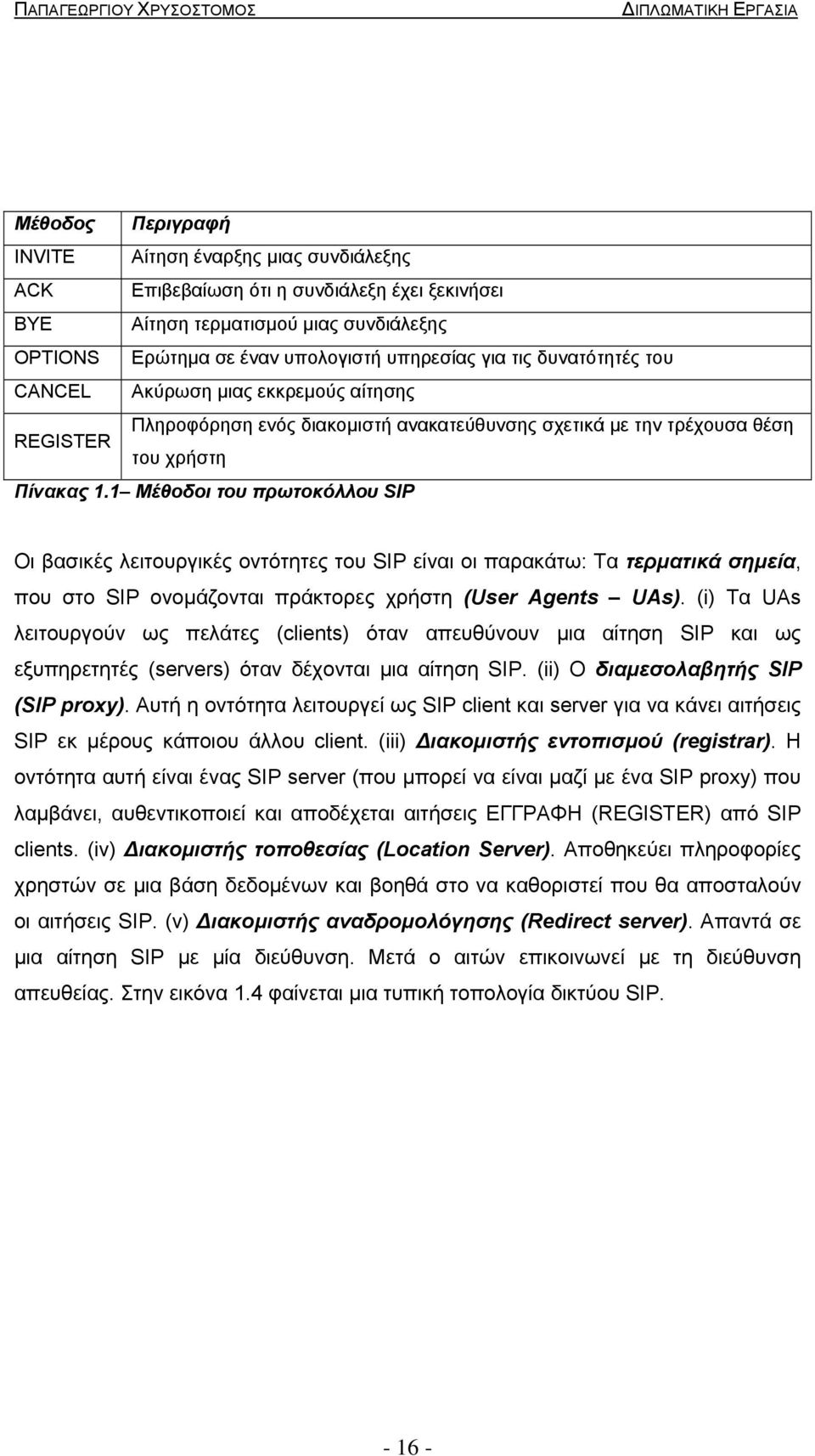 1 Μέθοδοι του πρωτοκόλλου SIP Οι βασικές λειτουργικές οντότητες του SIP είναι οι παρακάτω: Τα τερµατικά σηµεία, που στο SIP ονοµάζονται πράκτορες χρήστη (User Agents UAs).