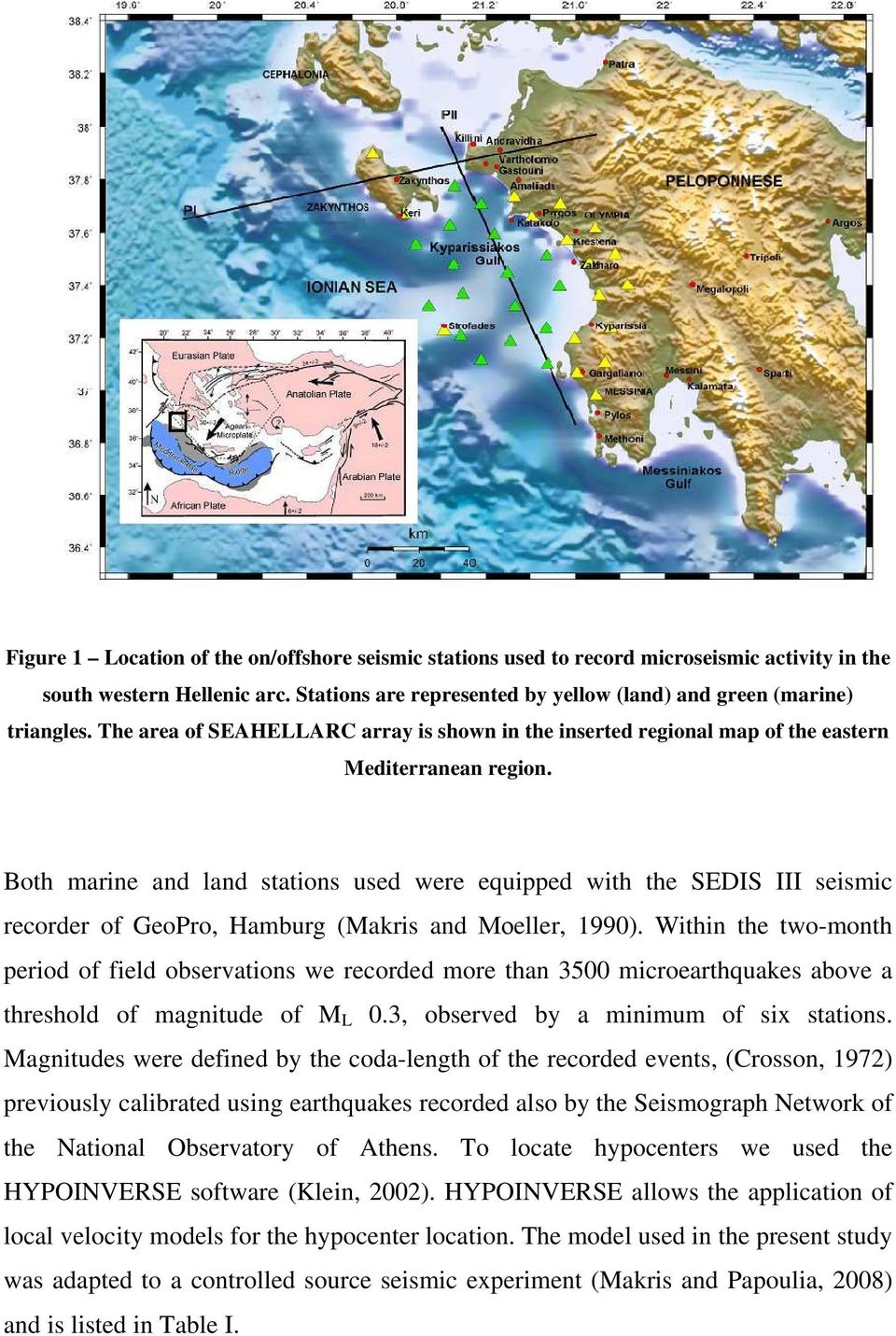 Both marine and land stations used were equipped with the SEDIS III seismic recorder of GeoPro, Hamburg (Makris and Μοeller, 1990).