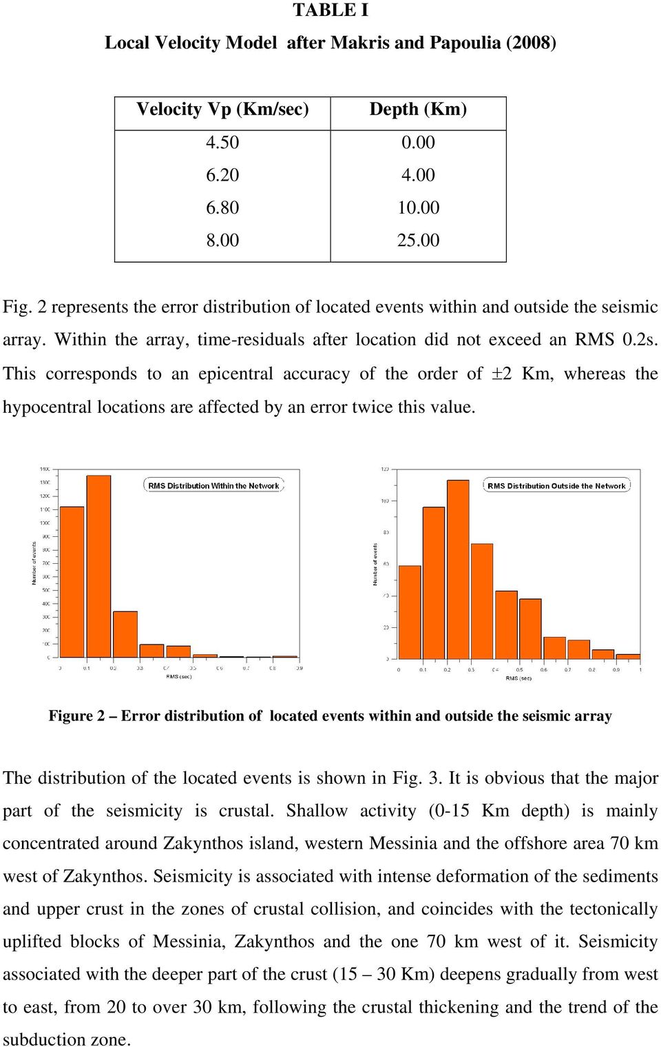 This corresponds to an epicentral accuracy of the order of ±2 Km, whereas the hypocentral locations are affected by an error twice this value.