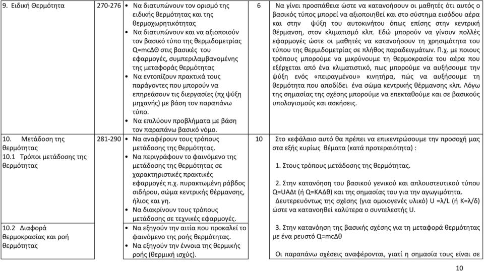 Να επιλύουν προβλήματα με βάση τον παραπάνω βασικό νόμο. 10. Μετάδοση της θερμότητας 10.1 Τρόποι μετάδοσης της θερμότητας 10.