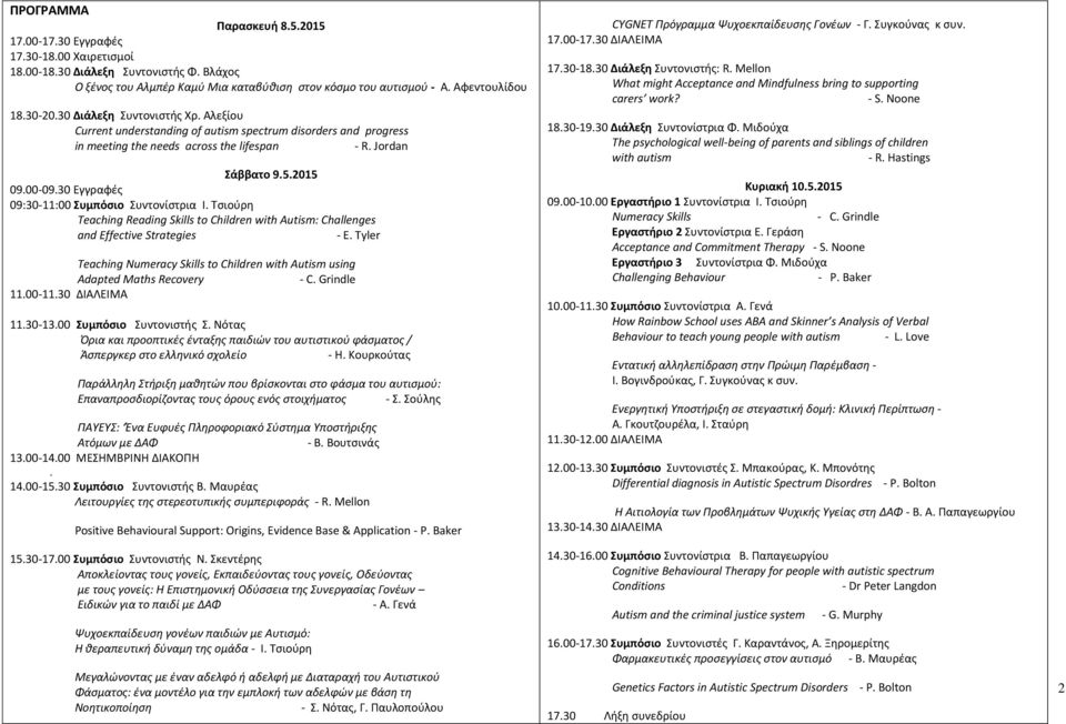 30 Εγγραφζσ 09:30-11:00 υμπόςιο υντονίςτρια Ι. Σςιοφρθ Teaching Reading Skills to Children with Autism: Challenges and Effective Strategies - E.