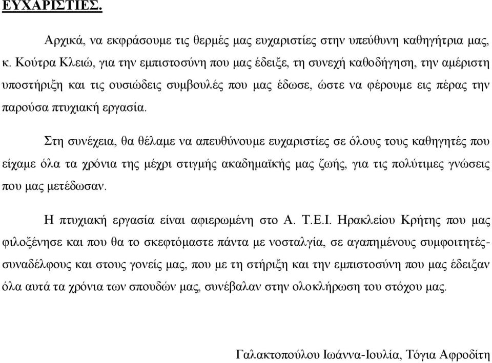 Στη συνέχεια, θα θέλαμε να απευθύνουμε ευχαριστίες σε όλους τους καθηγητές που είχαμε όλα τα χρόνια της μέχρι στιγμής ακαδημαϊκής μας ζωής, για τις πολύτιμες γνώσεις που μας μετέδωσαν.