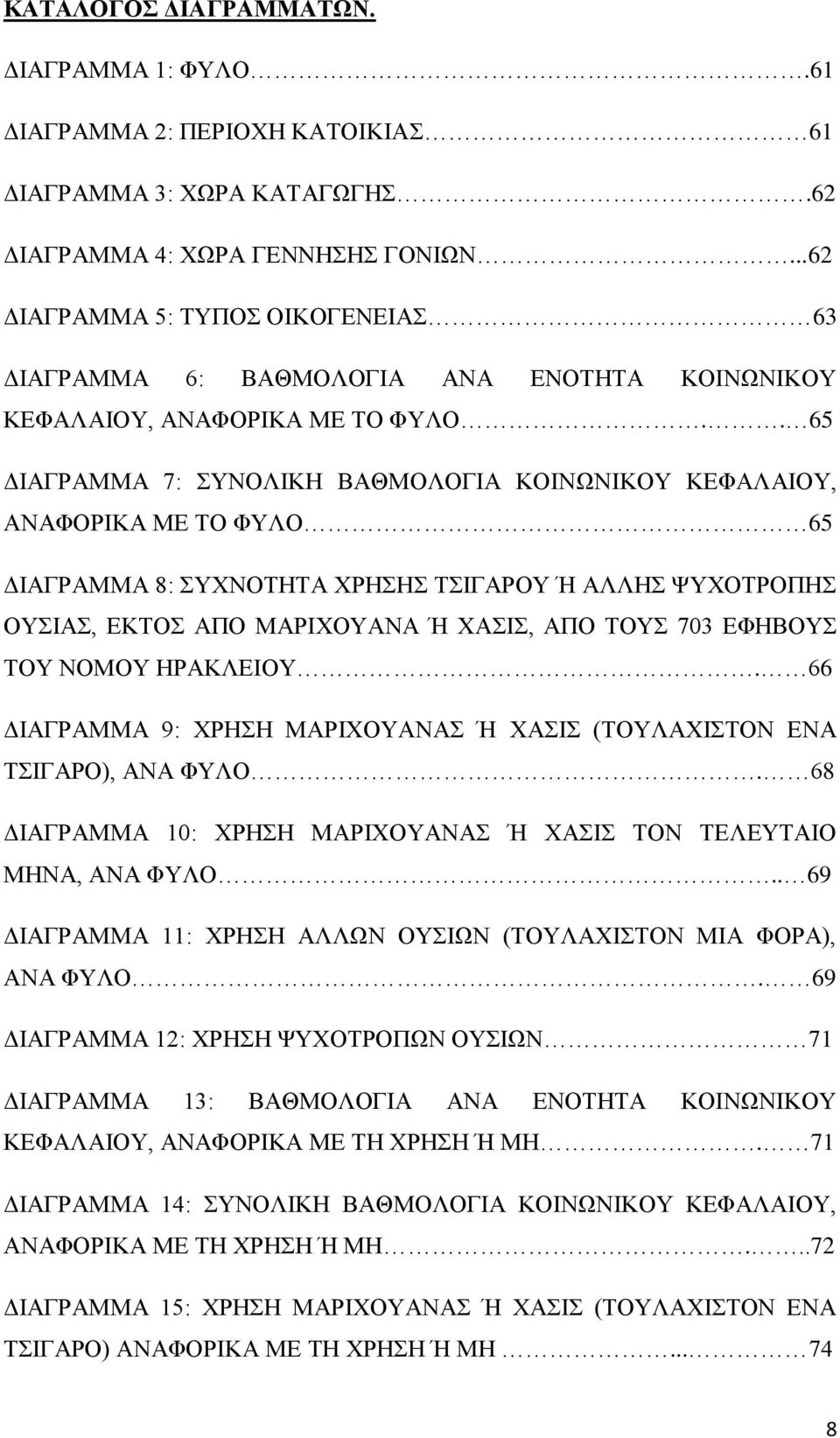 . 65 ΔΙΑΓΡΑΜΜΑ 7: ΣΥΝΟΛΙΚΗ ΒΑΘΜΟΛΟΓΙΑ ΚΟΙΝΩΝΙΚΟΥ ΚΕΦΑΛΑΙΟΥ, ΑΝΑΦΟΡΙΚΑ ΜΕ ΤΟ ΦΥΛΟ 65 ΔΙΑΓΡΑΜΜΑ 8: ΣΥΧΝΟΤΗΤΑ ΧΡΗΣΗΣ ΤΣΙΓΑΡΟΥ Ή ΑΛΛΗΣ ΨΥΧΟΤΡΟΠΗΣ ΟΥΣΙΑΣ, ΕΚΤΟΣ ΑΠΟ ΜΑΡΙΧΟΥΑΝΑ Ή ΧΑΣΙΣ, ΑΠΟ ΤΟΥΣ 703