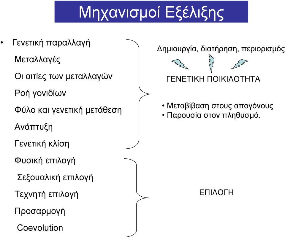 ΓΕΝΕΤΙΚΗ ΠΟΙΚΙΛΟΤΗΤΑ Μεταβίβαση στους απογόνους Παρουσία στον πληθυσμό.