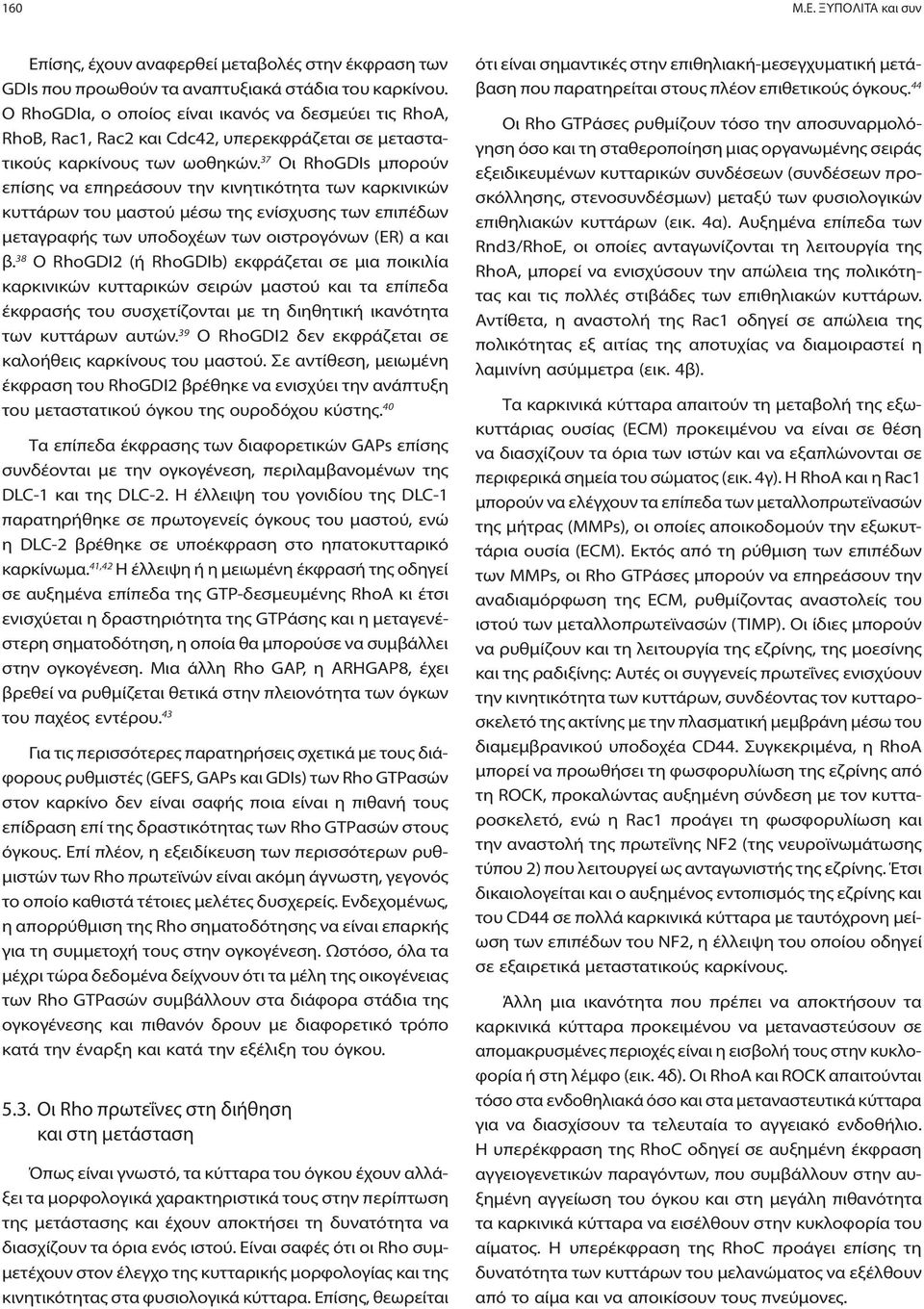 37 Οι RhoGDIs μπορούν επίσης να επηρεάσουν την κινητικότητα των καρκινικών κυττάρων του μαστού μέσω της ενίσχυσης των επιπέδων μεταγραφής των υποδοχέων των οιστρογόνων (ER) α και β.