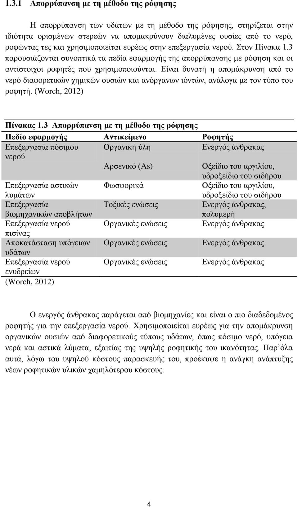 Δίλαη δπλαηή ε απνκάθξπλζε απφ ην λεξφ δηαθνξεηηθψλ ρεκηθψλ νπζηψλ θαη αλφξγαλσλ ηφληψλ, αλάινγα κε ηνλ ηχπν ηνπ ξνθεηή. (Worch, 2012) Πίλαθαο 1.