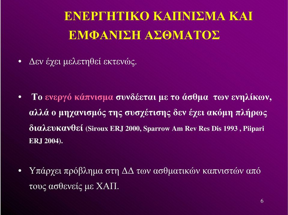 συσχέτισης δεν έχει ακόμη πλήρως διαλευκανθεί (Siroux ERJ 2000, Sparrow Am Rev Res