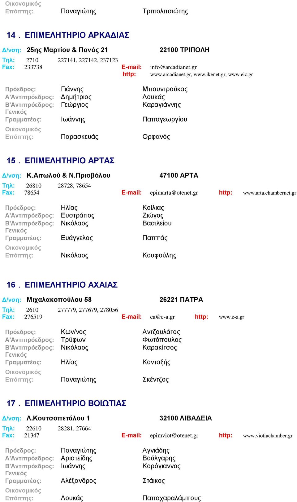 ΔΠΗΜΔΛΖΣΖΡΗΟ ΑΡΣΑ Γ/λζε: Κ.Αηηωιού & Ν.Πρηοβόιοσ 47100 ΑΡΣΑ Tει: 26810 28728, 78654 Fax: 78654 E-mail: epimarta@otenet.gr http: www.arta.chambernet.