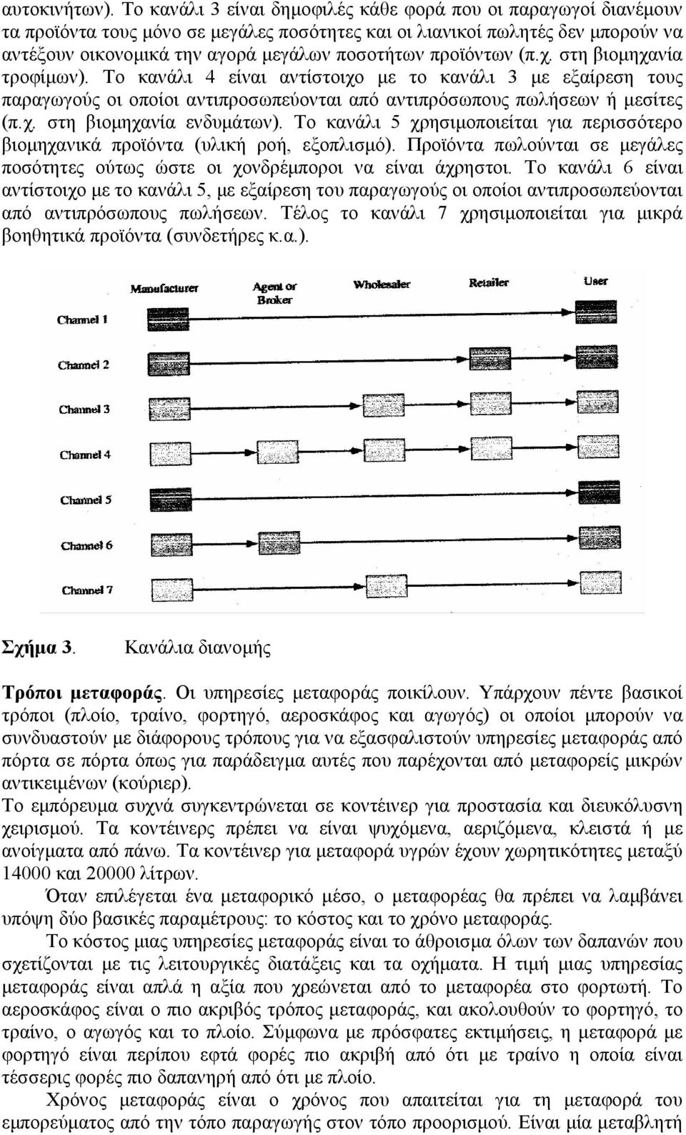 προϊόντων (π.χ. στη βιοµηχανία τροφίµων). Το κανάλι 4 είναι αντίστοιχο µε το κανάλι 3 µε εξαίρεση τους παραγωγούς οι οποίοι αντιπροσωπεύονται από αντιπρόσωπους πωλήσεων ή µεσίτες (π.χ. στη βιοµηχανία ενδυµάτων).