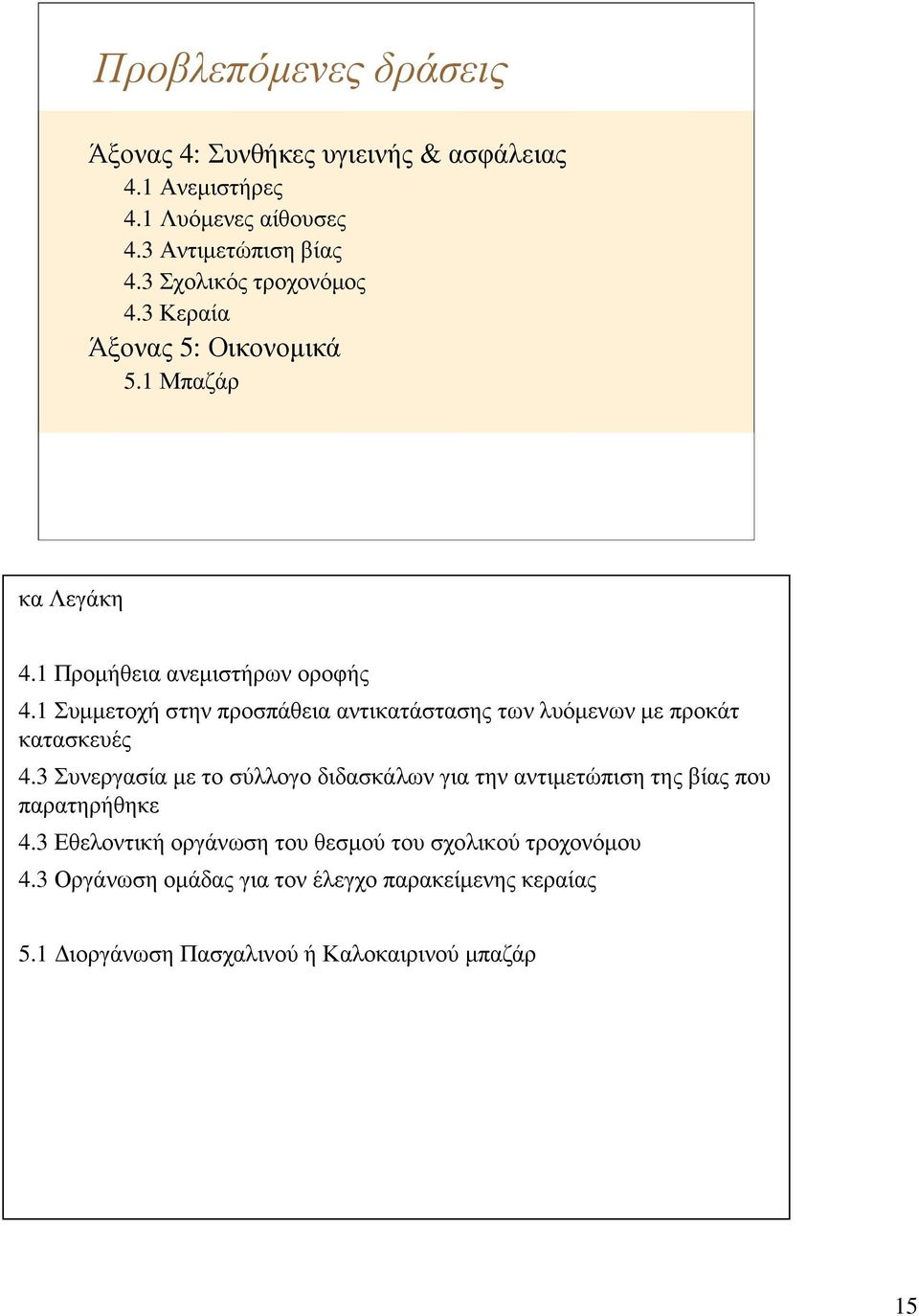 1 Συµµετοχή στην προσπάθεια αντικατάστασης των λυόµενων µε προκάτ κατασκευές 4.