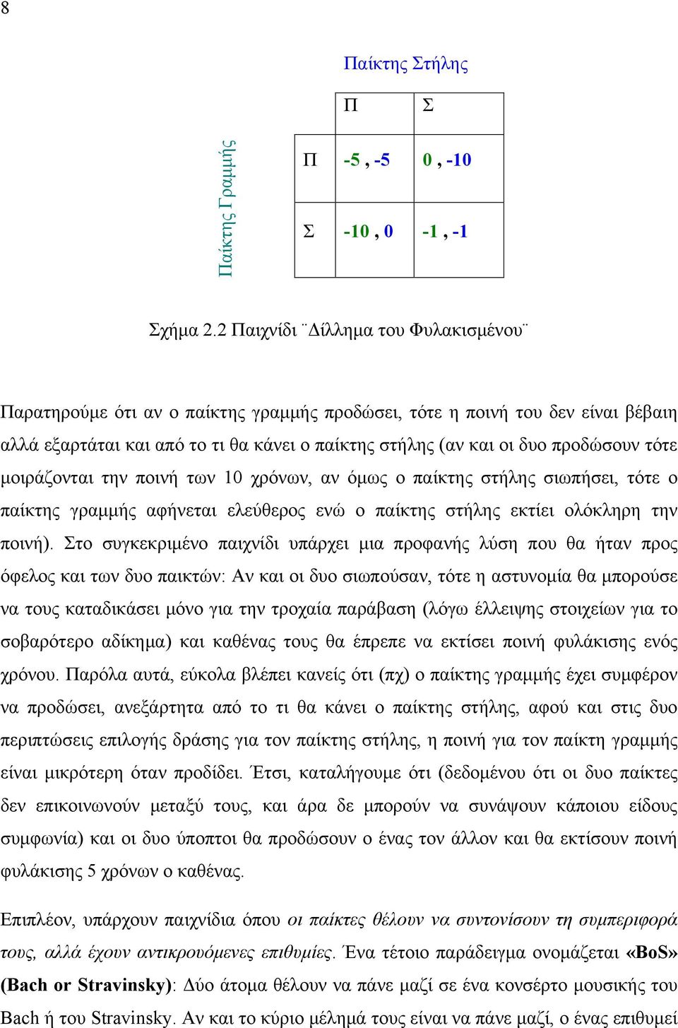 τότε μοιράζονται την ποινή των 10 χρόνων, αν όμως ο παίκτης στήλης σιωπήσει, τότε ο παίκτης γραμμής αφήνεται ελεύθερος ενώ ο παίκτης στήλης εκτίει ολόκληρη την ποινή).