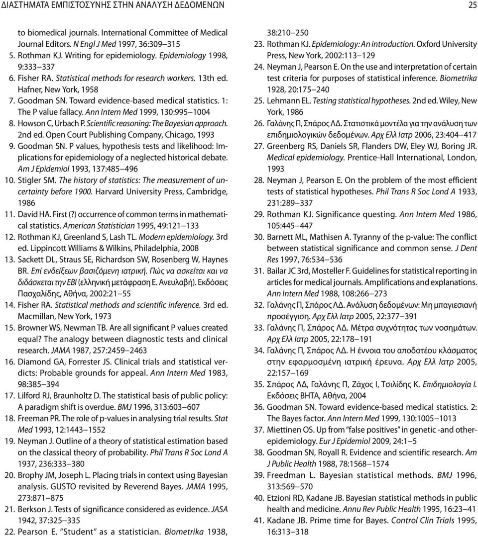 Goodman SN. Toward evidence-based medical statistics. 1: The P value fallacy. Ann Intern Med 1999, 130:995 1004 8. Howson C, Urbach P. Scientific reasoning: The Bayesian approach. 2nd ed.