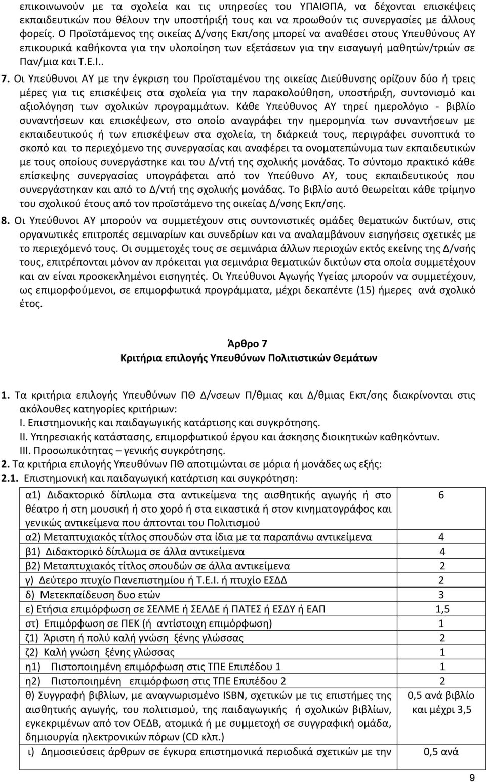 Οι Υπεύθυνοι ΑΥ με την έγκριση του Προϊσταμένου της οικείας Διεύθυνσης ορίζουν δύο ή τρεις μέρες για τις επισκέψεις στα σχολεία για την παρακολούθηση, υποστήριξη, συντονισμό και αξιολόγηση των