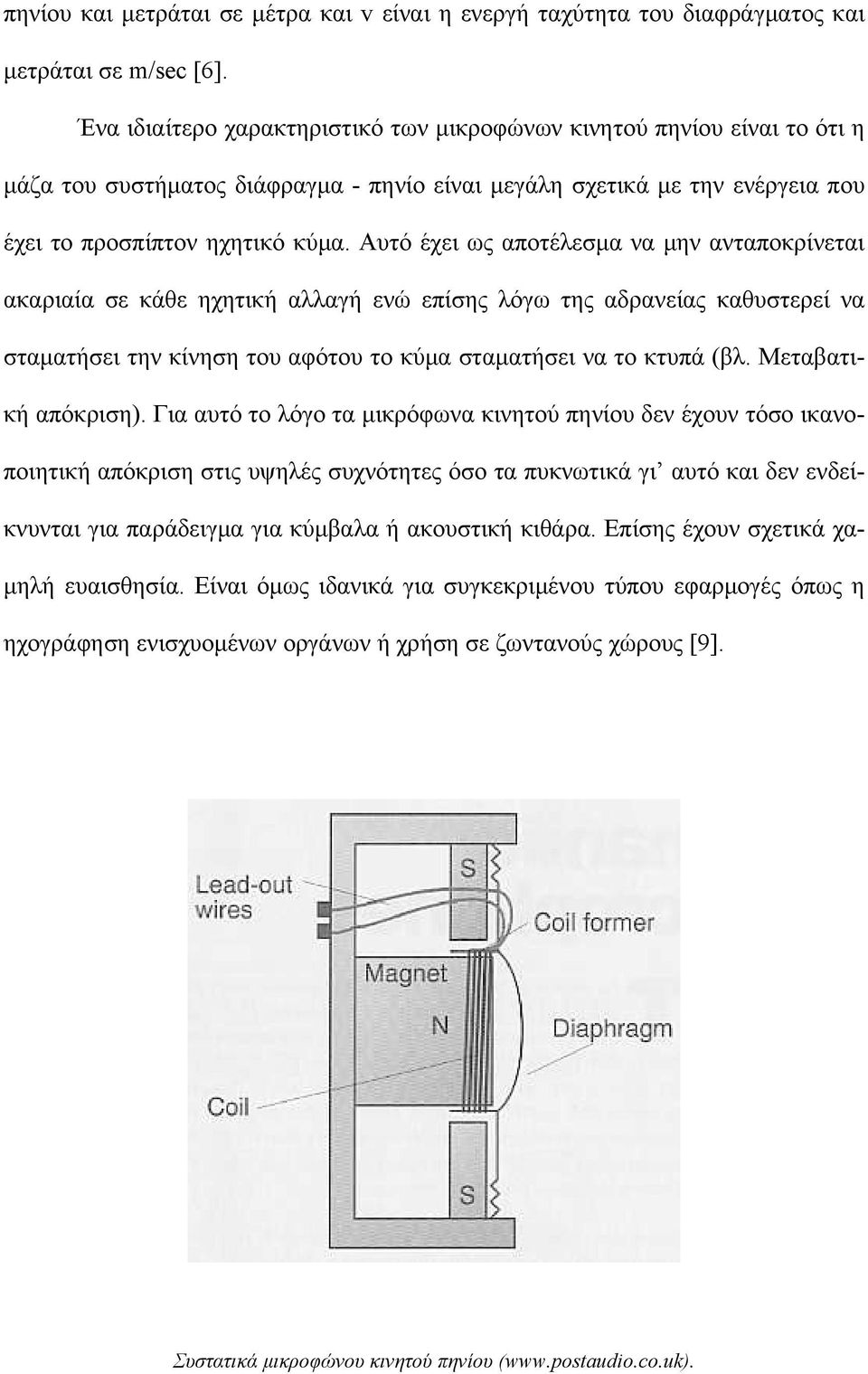 Αυτό έχει ως αποτέλεσμα να μην ανταποκρίνεται ακαριαία σε κάθε ηχητική αλλαγή ενώ επίσης λόγω της αδρανείας καθυστερεί να σταματήσει την κίνηση του αφότου το κύμα σταματήσει να το κτυπά (βλ.