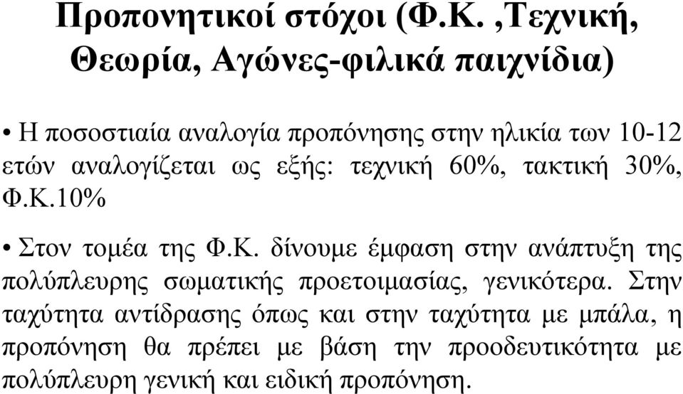 αναλογίζεται ως εξής: τεχνική 60%, τακτική 30%, Φ.Κ.