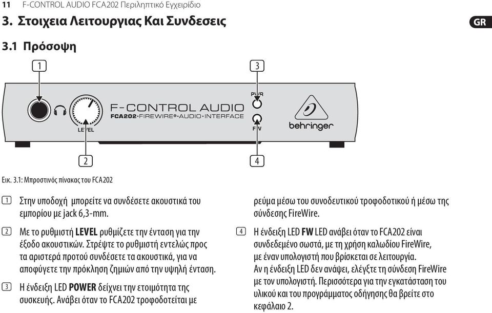 Στρέψτε το ρυθμιστή εντελώς προς τα αριστερά προτού συνδέσετε τα ακουστικά, για να αποφύγετε την πρόκληση ζημιών από την υψηλή ένταση. (3) Η ένδειξη LED POWER δείχνει την ετοιμότητα της συσκευής.