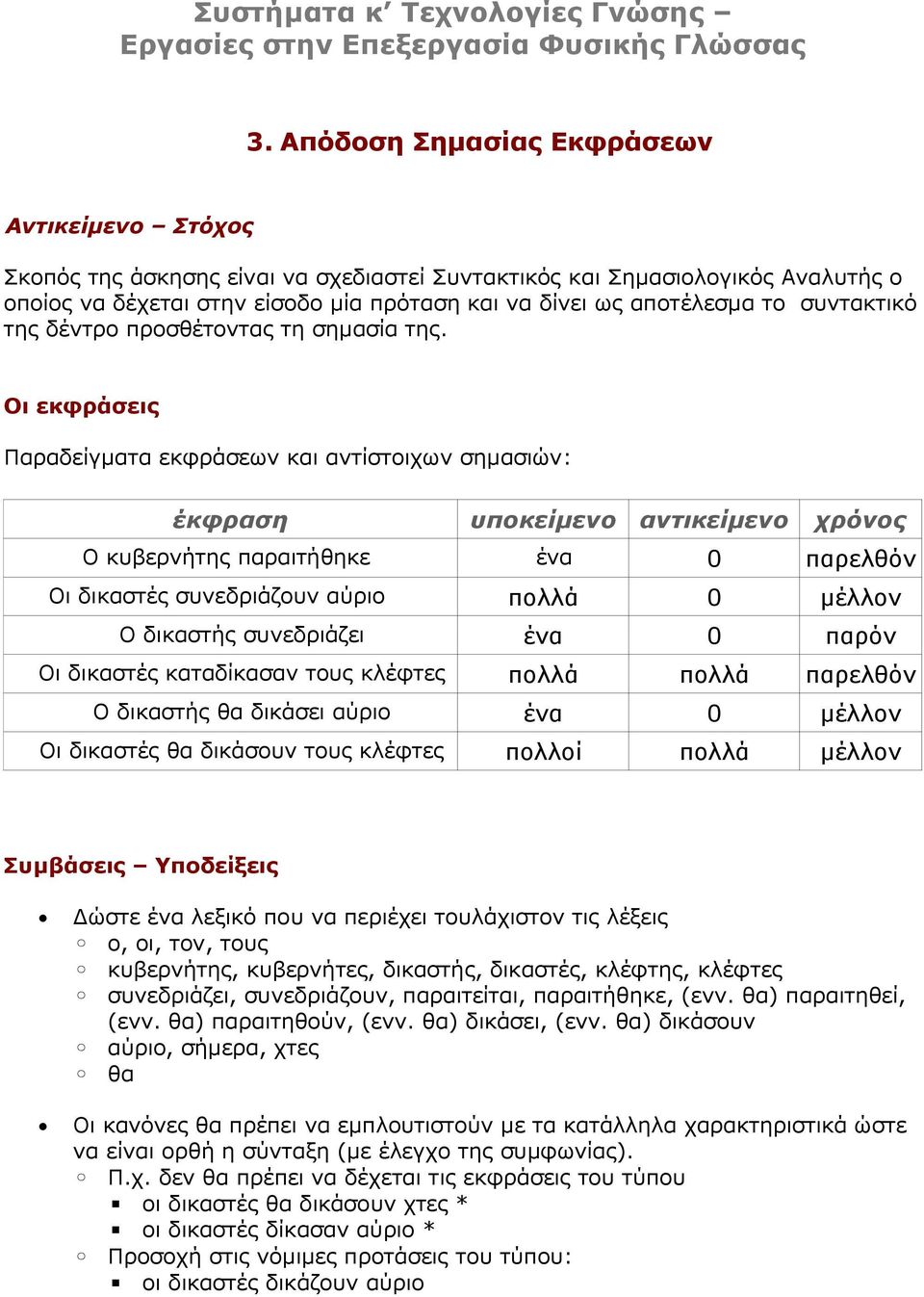 συντακτικό της δέντρο προσθέτοντας τη σημασία της.