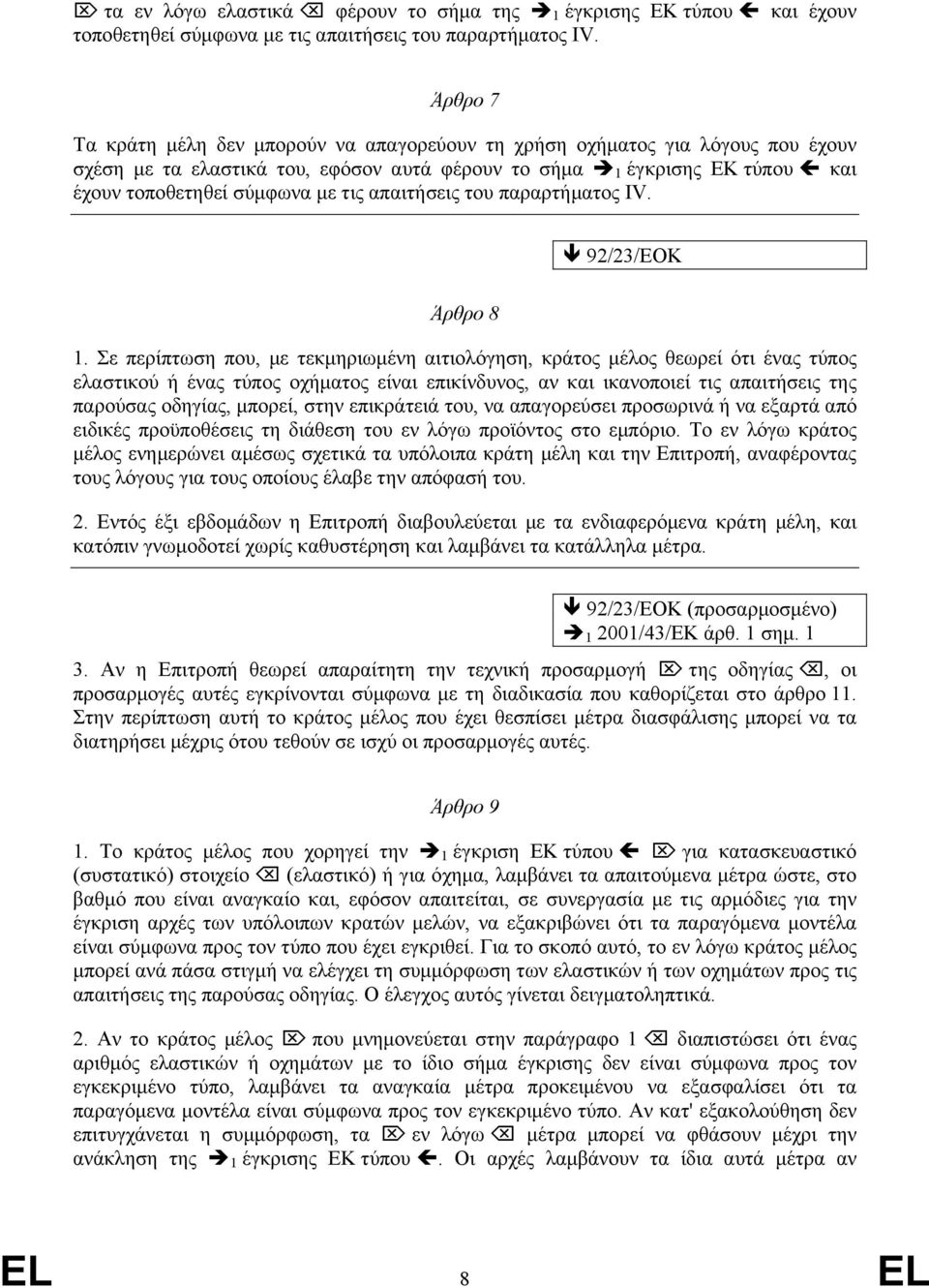 απαιτήσεις του παραρτήµατος IV. 92/23/ΕΟΚ Άρθρο 8 1.