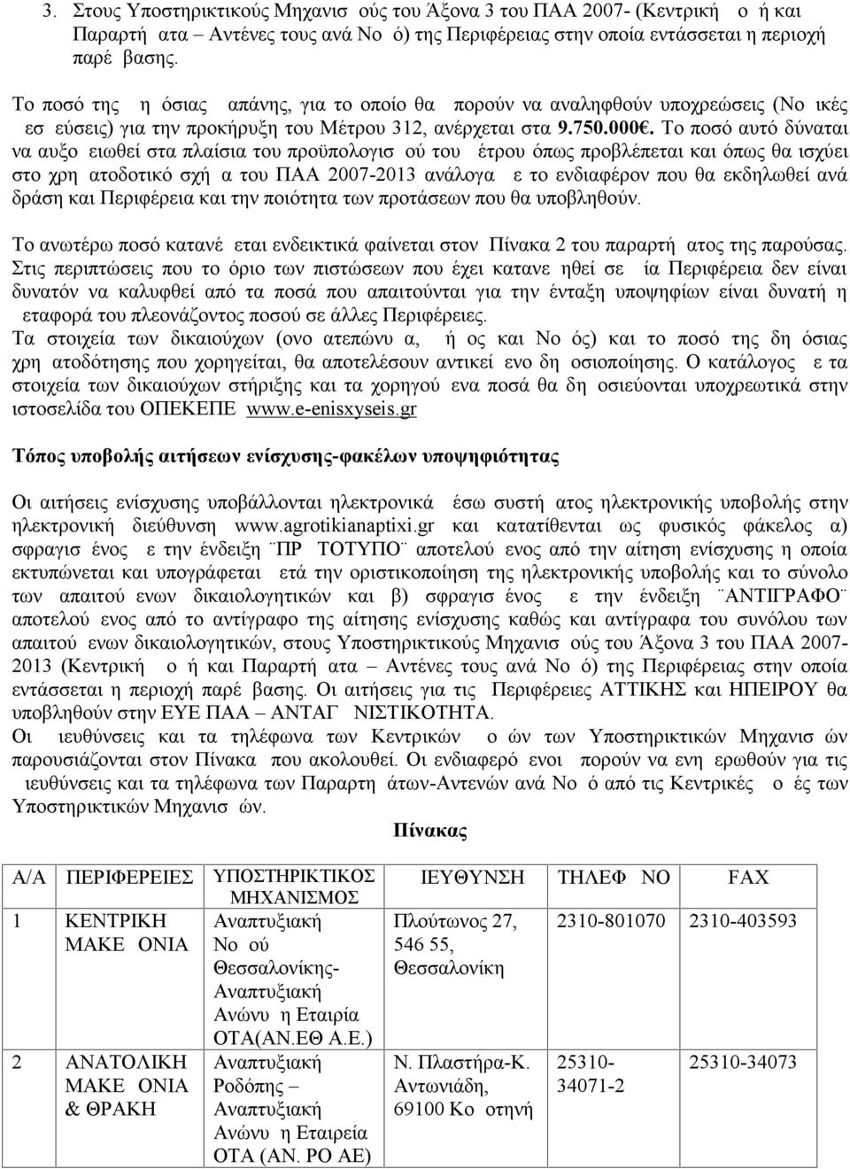 Το ποσό αυτό δύναται να αυξομειωθεί στα πλαίσια του προϋπολογισμού του μέτρου όπως προβλέπεται και όπως θα ισχύει στο χρηματοδοτικό σχήμα του ΠΑΑ 2007-2013 ανάλογα με το ενδιαφέρον που θα εκδηλωθεί