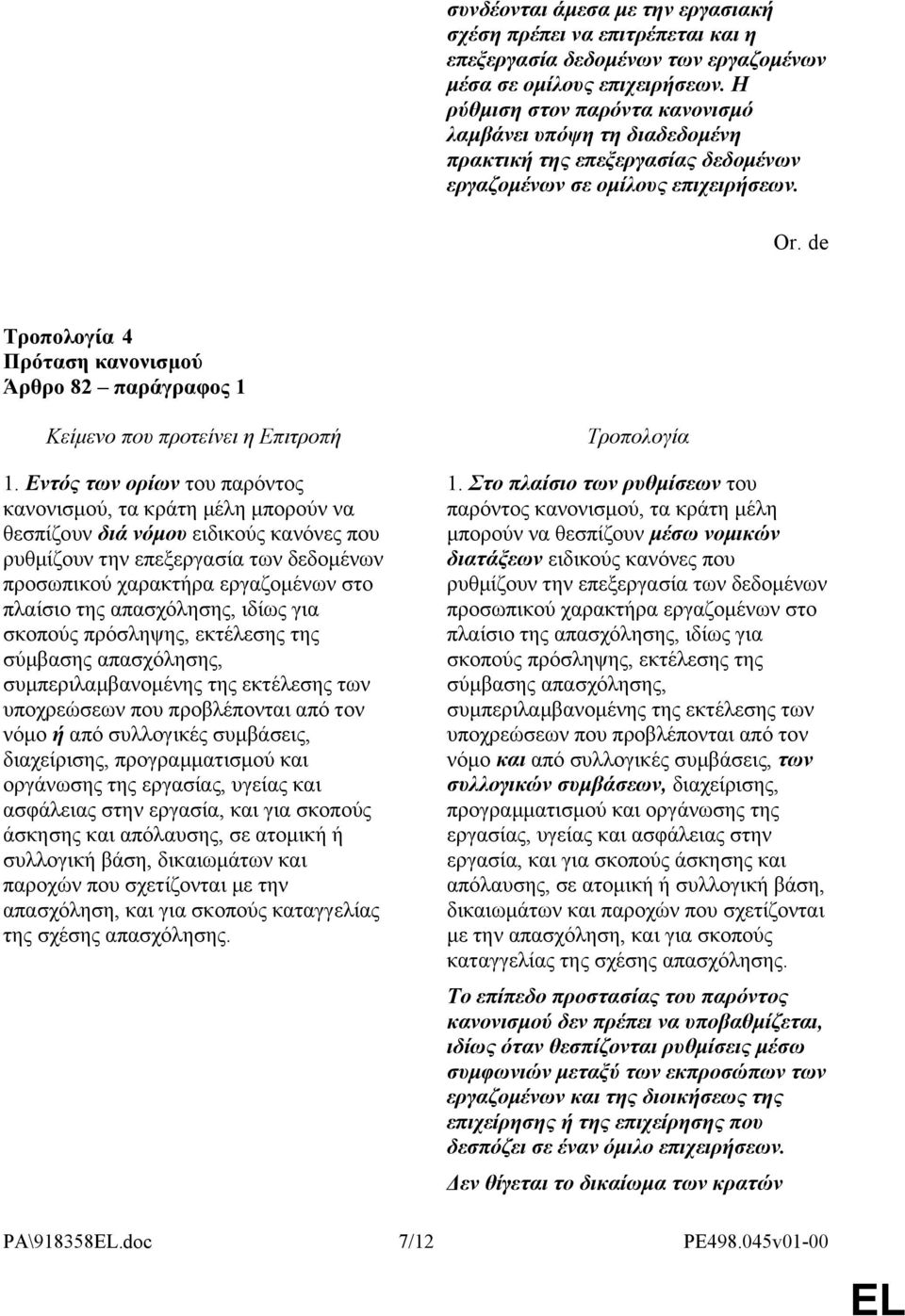 Εντός των ορίων του παρόντος κανονισμού, τα κράτη μέλη μπορούν να θεσπίζουν διά νόμου ειδικούς κανόνες που ρυθμίζουν την επεξεργασία των δεδομένων προσωπικού χαρακτήρα εργαζομένων στο πλαίσιο της