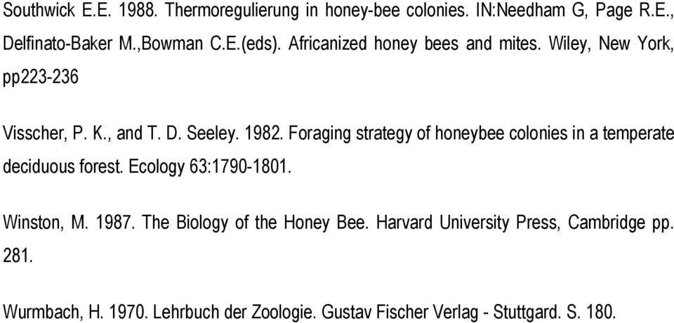 Foraging strategy of honeybee colonies in a temperate deciduous forest. Ecology 63:1790-1801. Winston, M. 1987.