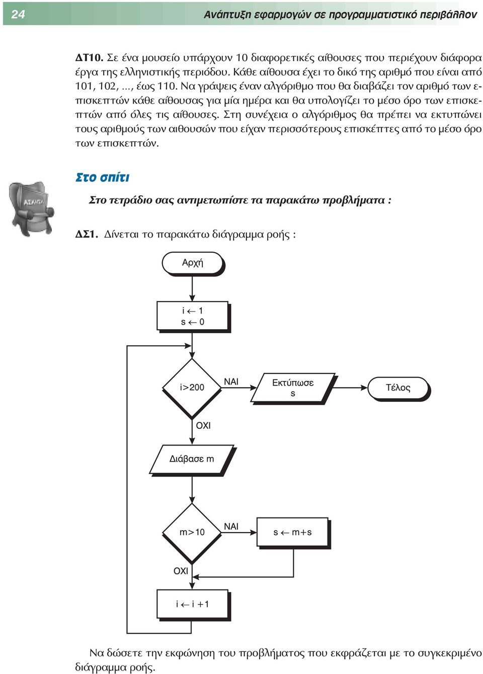 Να γράψεις έναν αλγόριθμο που θα διαβάζει τον αριθμό των ε- πισκεπτών κάθε αίθουσας για μία ημέρα και θα υπολογίζει το μέσο όρο των επισκεπτών από όλες τις αίθουσες.