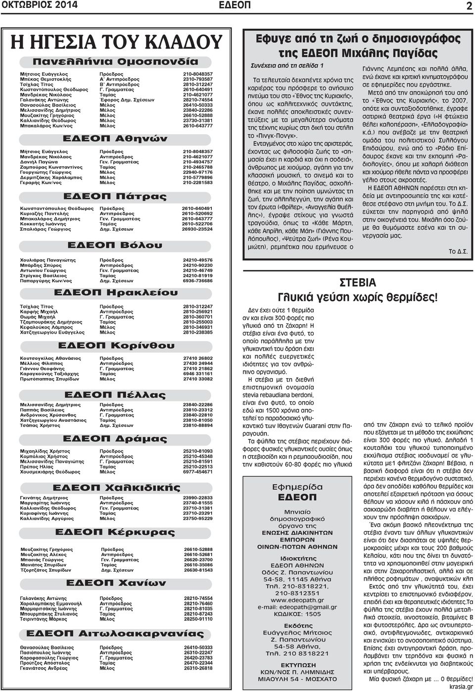 Σχέσεων 28210-74554 Θανασούλας Bασίλειος Mέλος 26410-50333 Mελισσανίδης Δημήτριος Mέλος 23840-22286 Μουζακίτης Γρηγόριος Mέλος 26610-52888 Kαλλιανίδης Θεόδωρος Mέλος 23730-31381 Mπακαλάρος Kων/νος