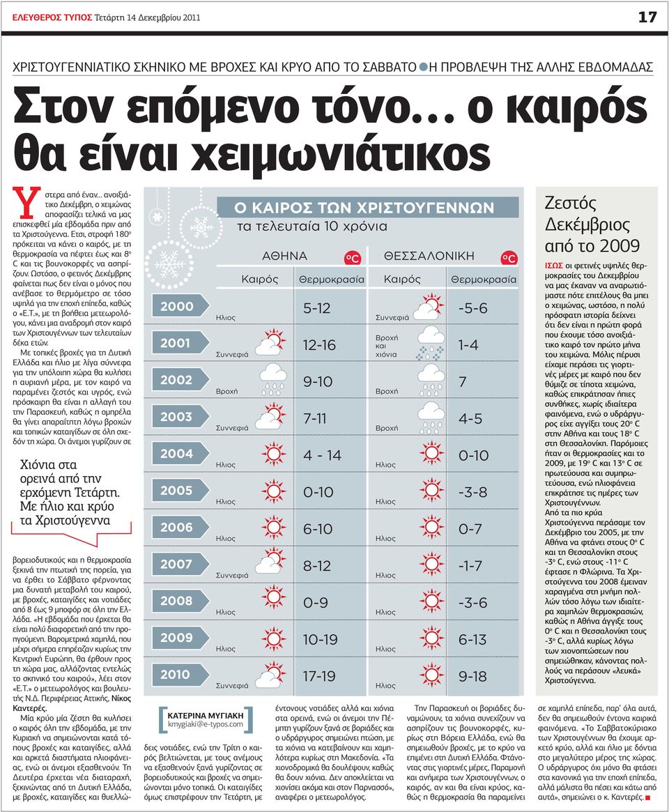 Ετσι, στροφή 180 ο πρόκειται να κάνει ο καιρός, με τη θερμοκρασία να πέφτει έως και 8 ο C και τις βουνοκορφές να ασπρίζουν.